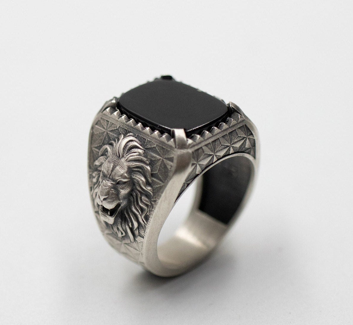 Oxidized Sterling Silver Lion Ring, Tiger Eye Gemstone, Animal Signet
