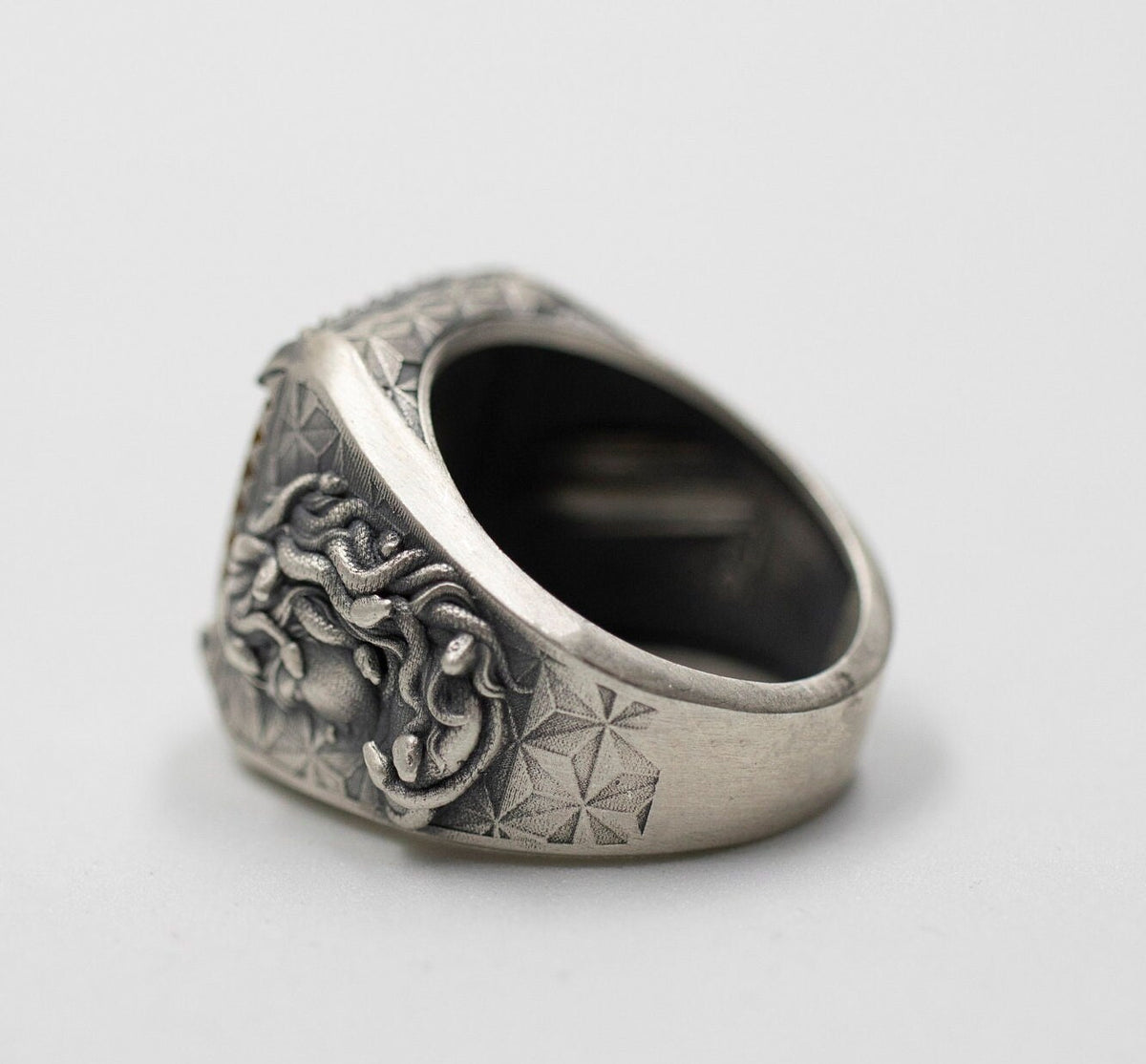 Handmade Medusa Head Sterling Silver Ring, Tigers Eye Signet