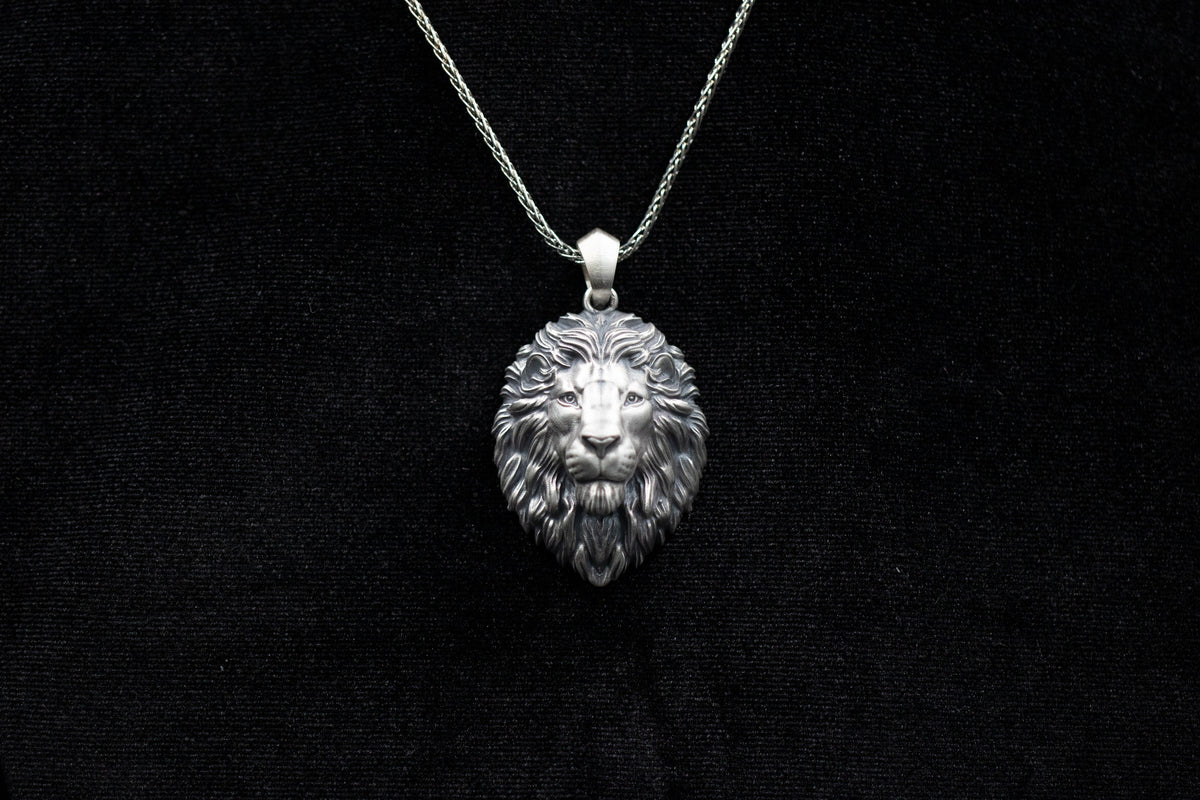 Sterling Silver Lion Necklace, Lion Head Pendant for Men