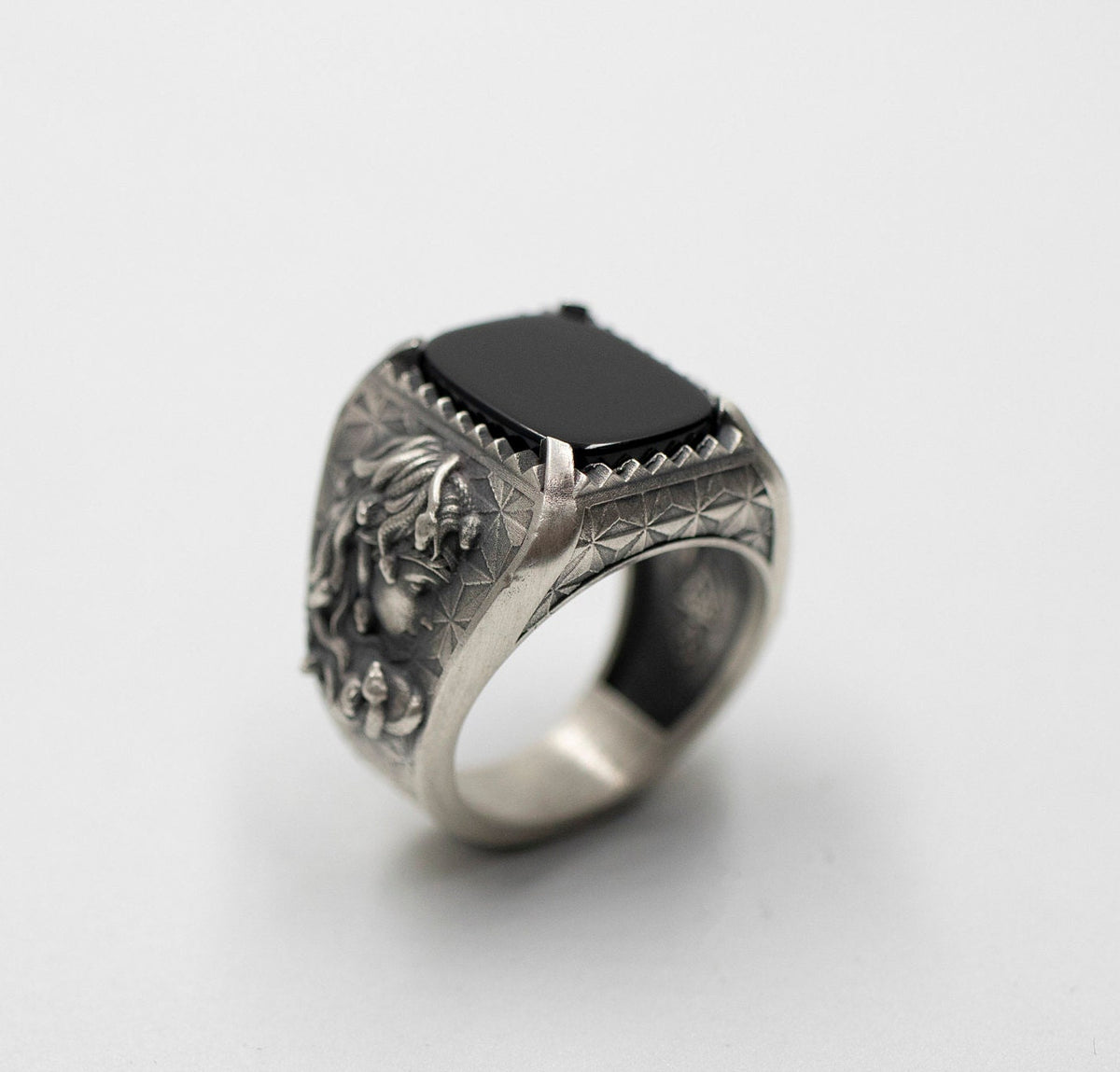 Handmade Medusa Head Sterling Silver Ring, Tigers Eye Signet