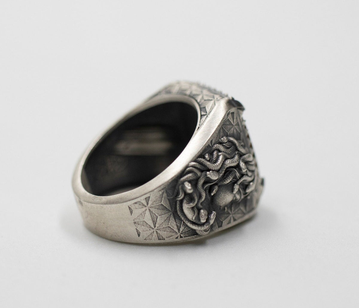 Handmade Medusa Head Sterling Silver Ring, Tigers Eye Signet