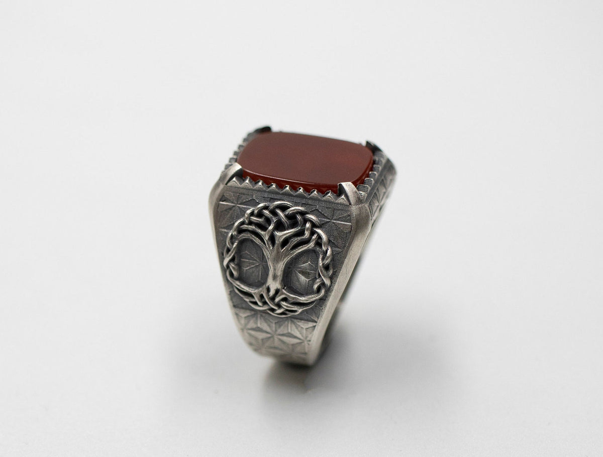 Sterling Silver Yggdrasil Tree of Life Ring, Black Onyx Gemstone