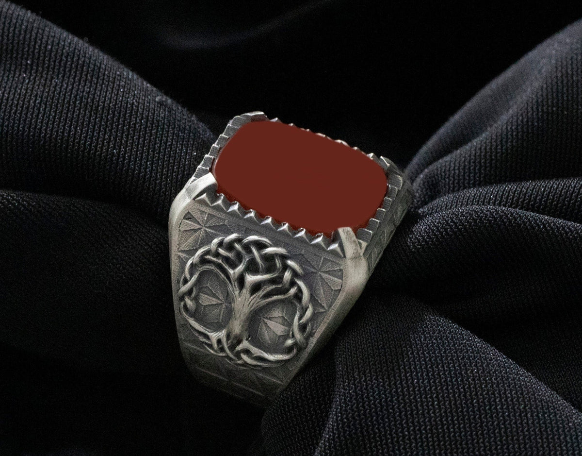 Sterling Silver Yggdrasil Tree of Life Ring, Black Onyx Gemstone