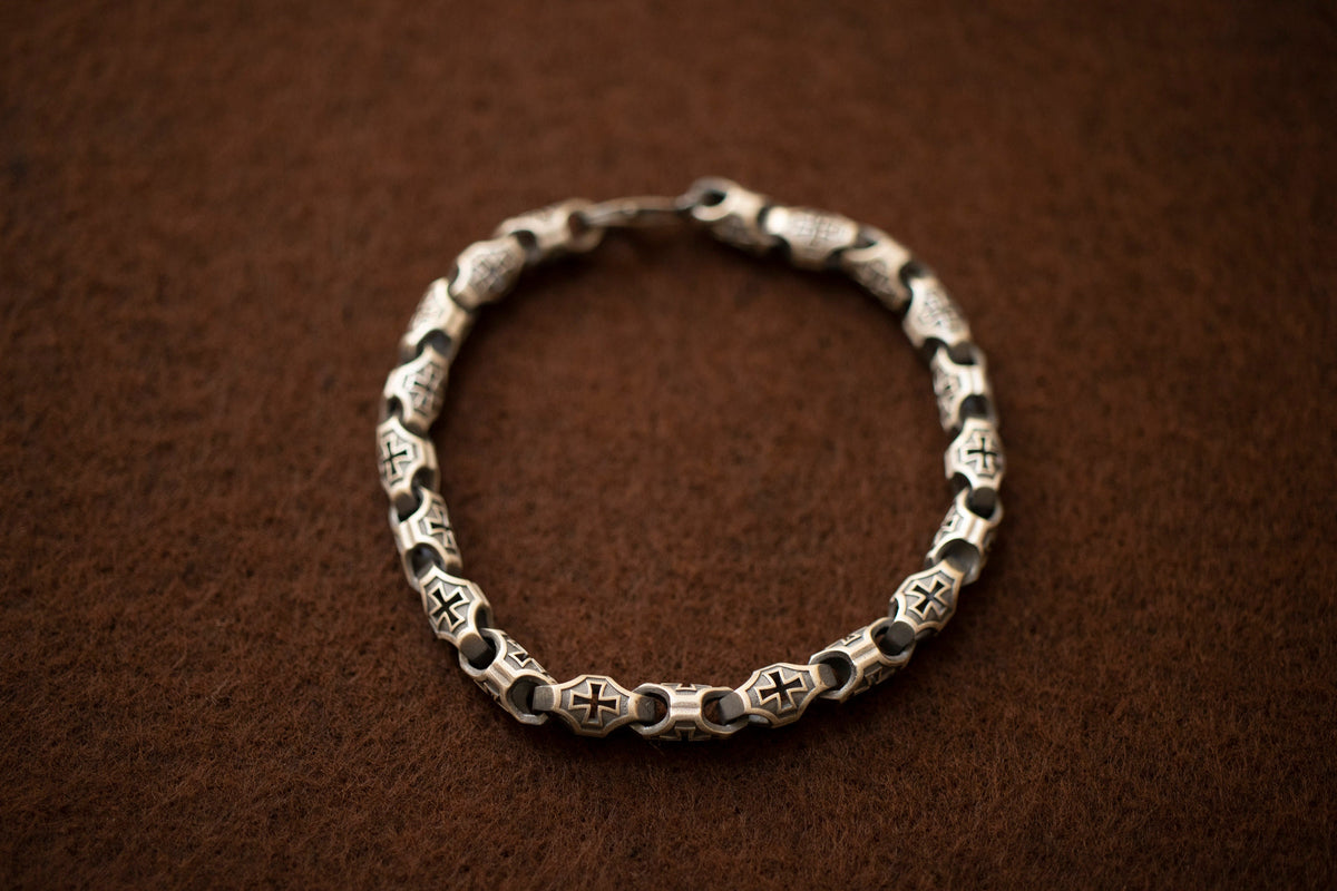 Men's Silver Crucifix Bracelet | Religious Handmade Wristband