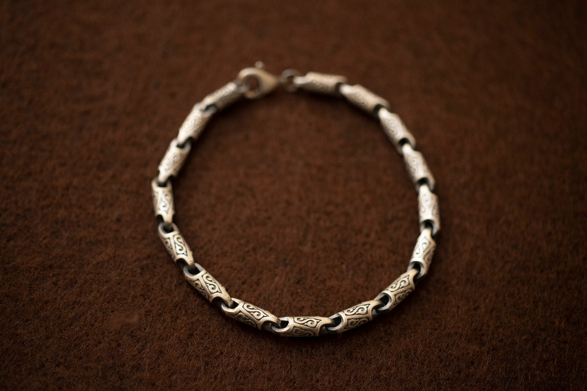 Byzantine Sterling Silver Chain Bracelet, Engraved Handmade Jewelry