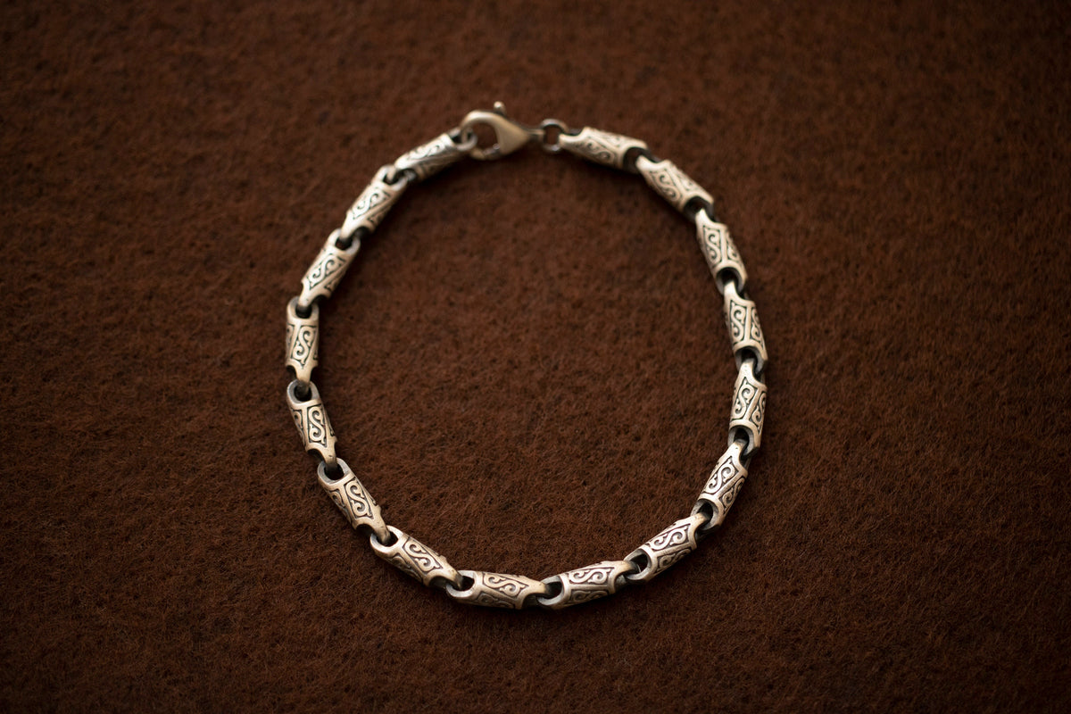 Byzantine Sterling Silver Chain Bracelet, Engraved Handmade Jewelry