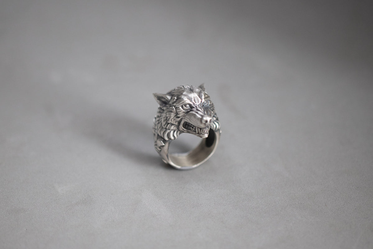 Handmade Sterling Silver Wolf Head Ring, Animal Signet Jewelry