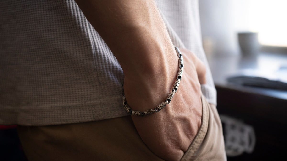 Byzantine Sterling Silver Chain Bracelet, Engraved Handmade Jewelry