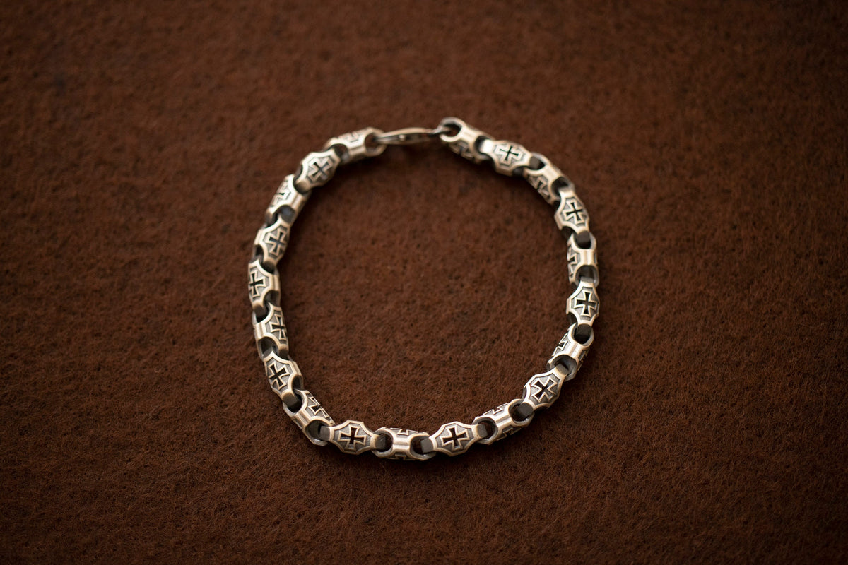 Men's Silver Crucifix Bracelet | Religious Handmade Wristband