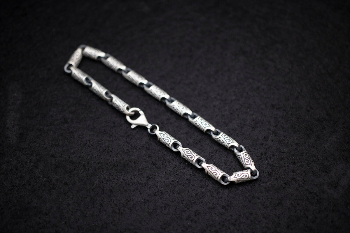 Byzantine Sterling Silver Chain Bracelet, Engraved Handmade Jewelry