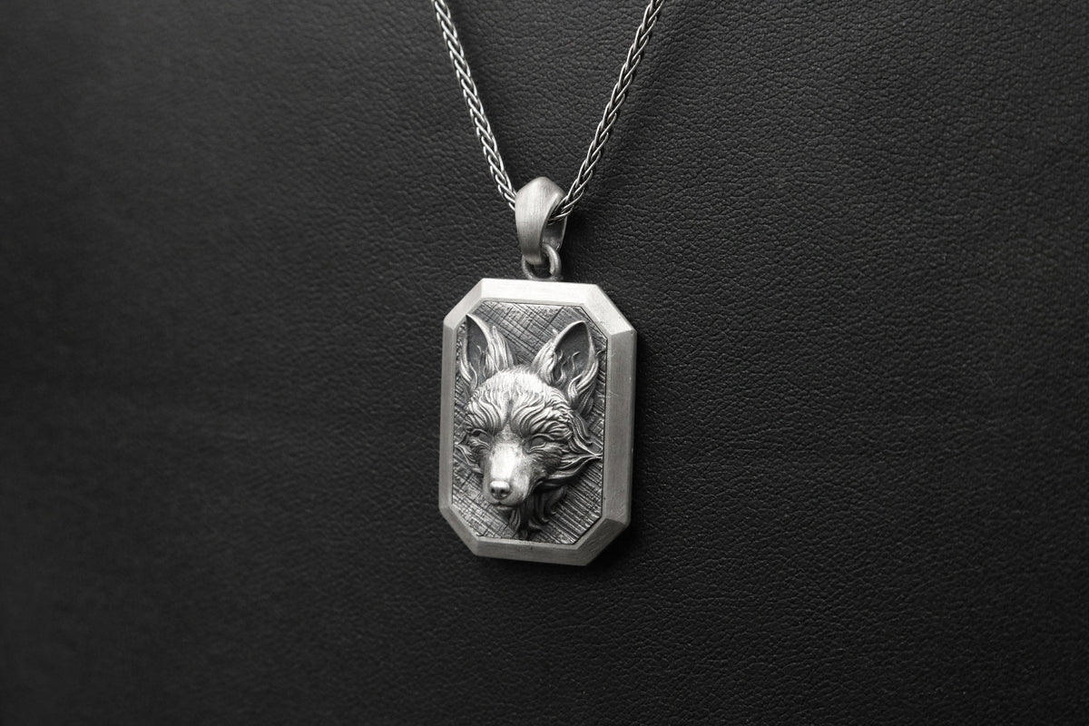 Oxidized Sterling Silver Fox Pendant Necklace, Unisex Jewelry