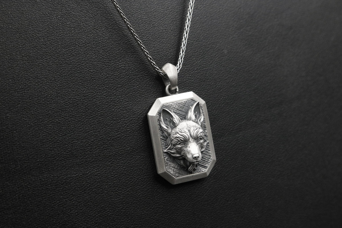 Oxidized Sterling Silver Fox Pendant Necklace, Unisex Jewelry
