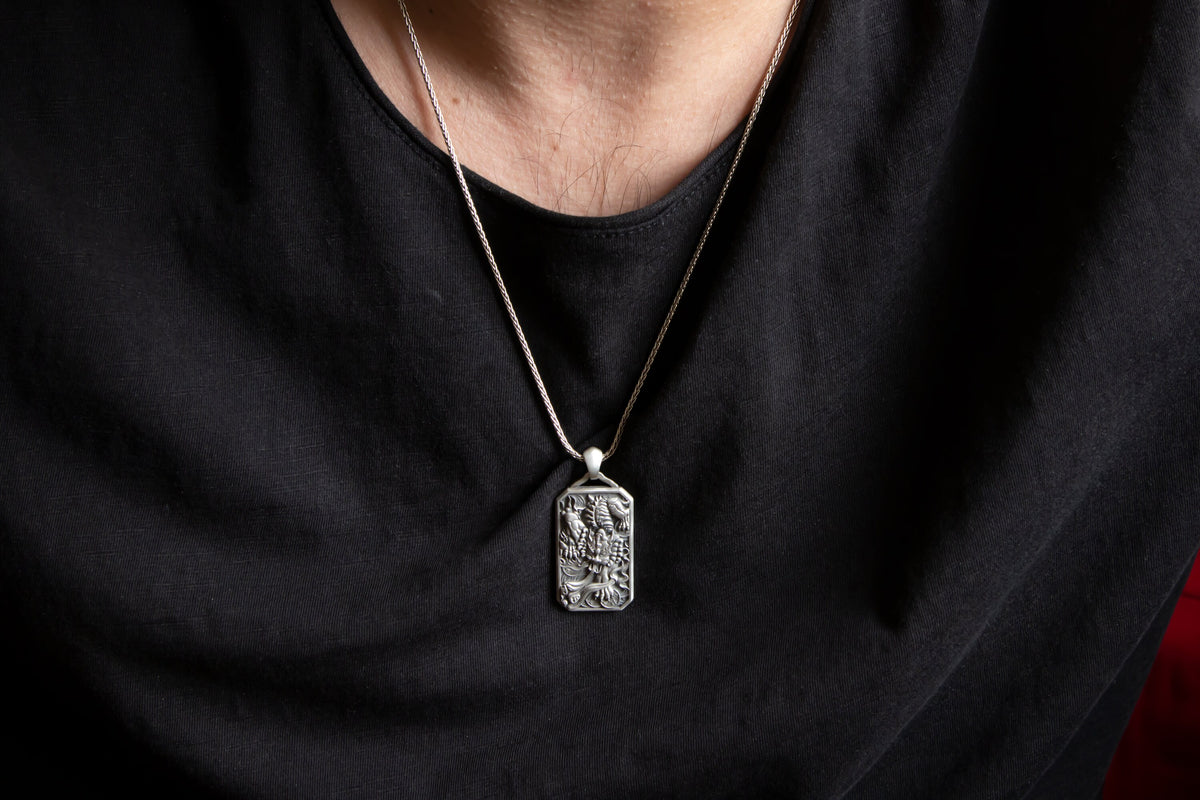 Sterling Silver Tiger Pendant Necklace, Mythical Animal Totem Jewelry