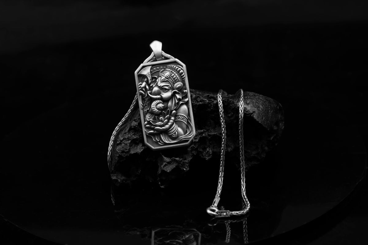 Ganesha Close-Up Pendant – Fierce Hindu Deity in Solid Sterling Silver – Elephant God Talisman Amulet