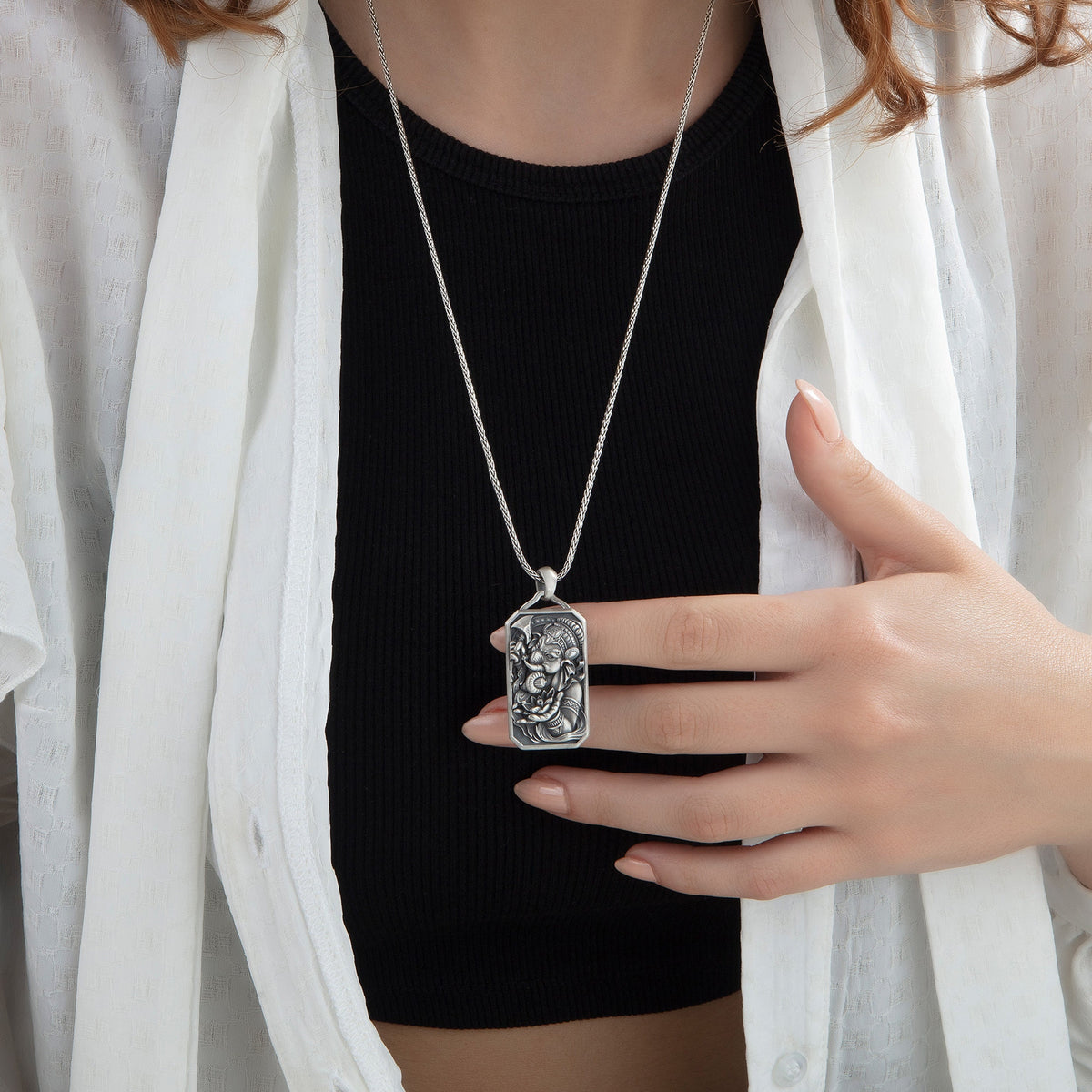 Ganesha Close-Up Pendant – Fierce Hindu Deity in Solid Sterling Silver – Elephant God Talisman Amulet