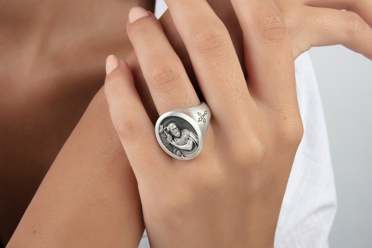 St. John the Baptist Sterling Silver Signet Ring – Catholic Jewelry