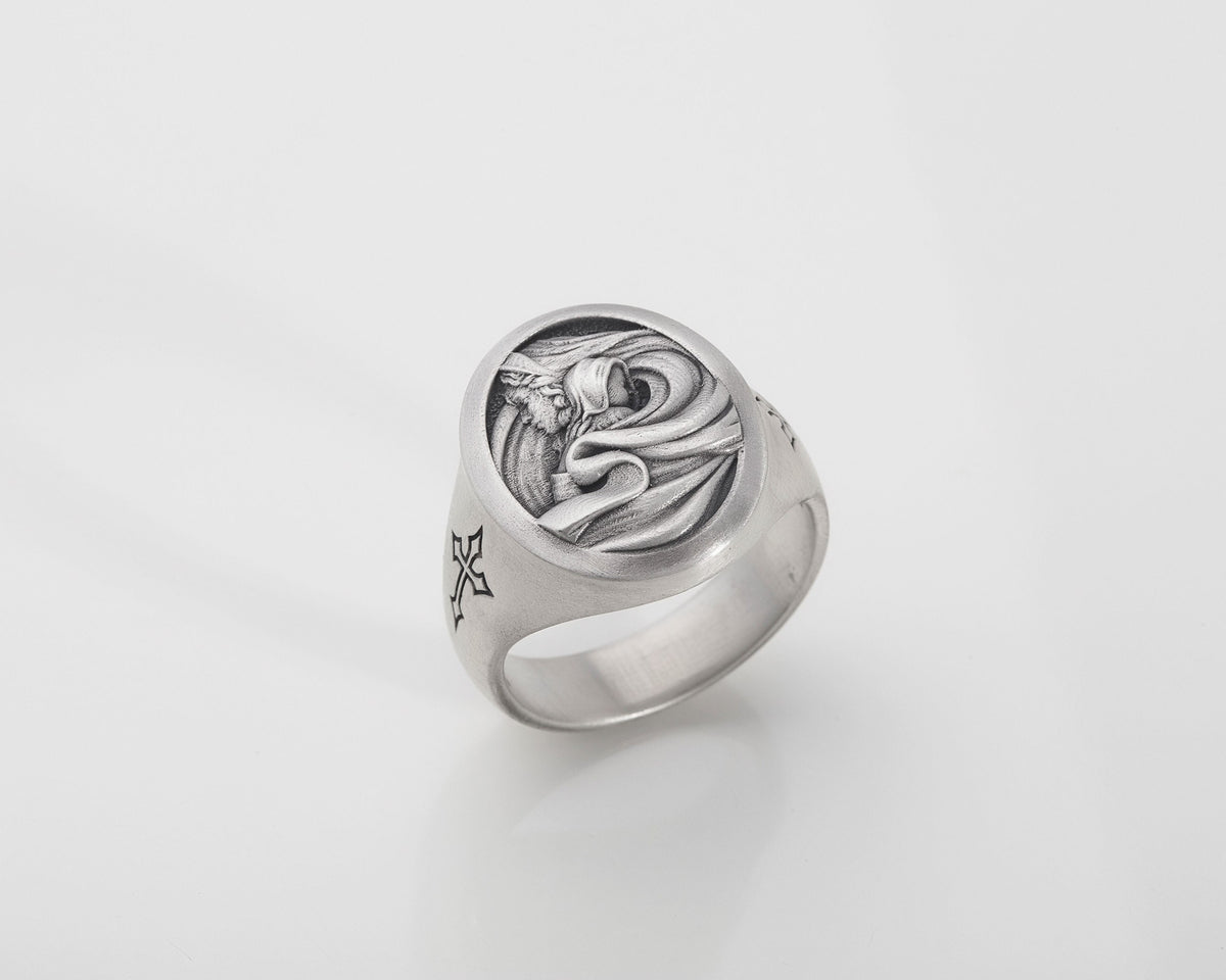 Sterling Silver Virgin Mary Ring – Catholic Christ Signet, Faith Gift