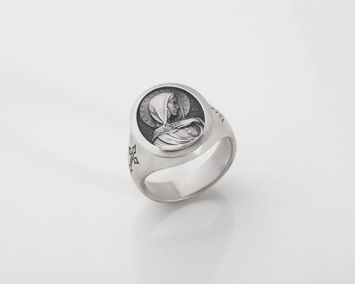 Sterling Silver Saint Mary Signet Ring – Religious Catholic Jewelry