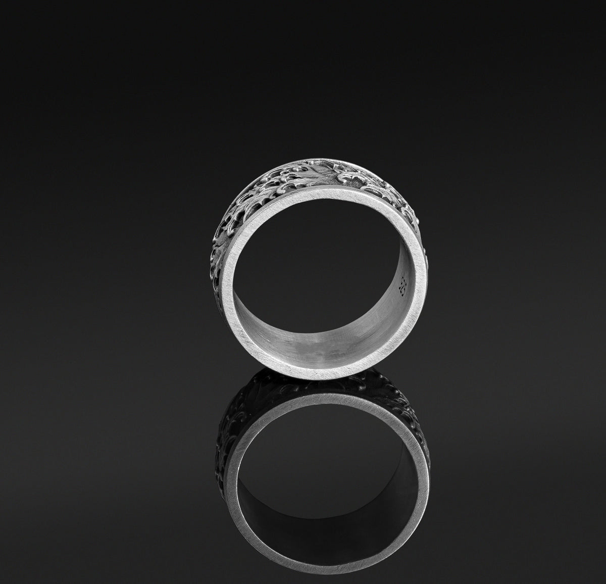 Carp and Waves Sterling Silver Ring, Japanese Art Jewelry