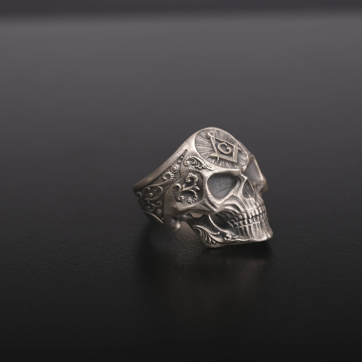 Sterling Silver Mason Skull Ring, Freemason Symbol Jewelry