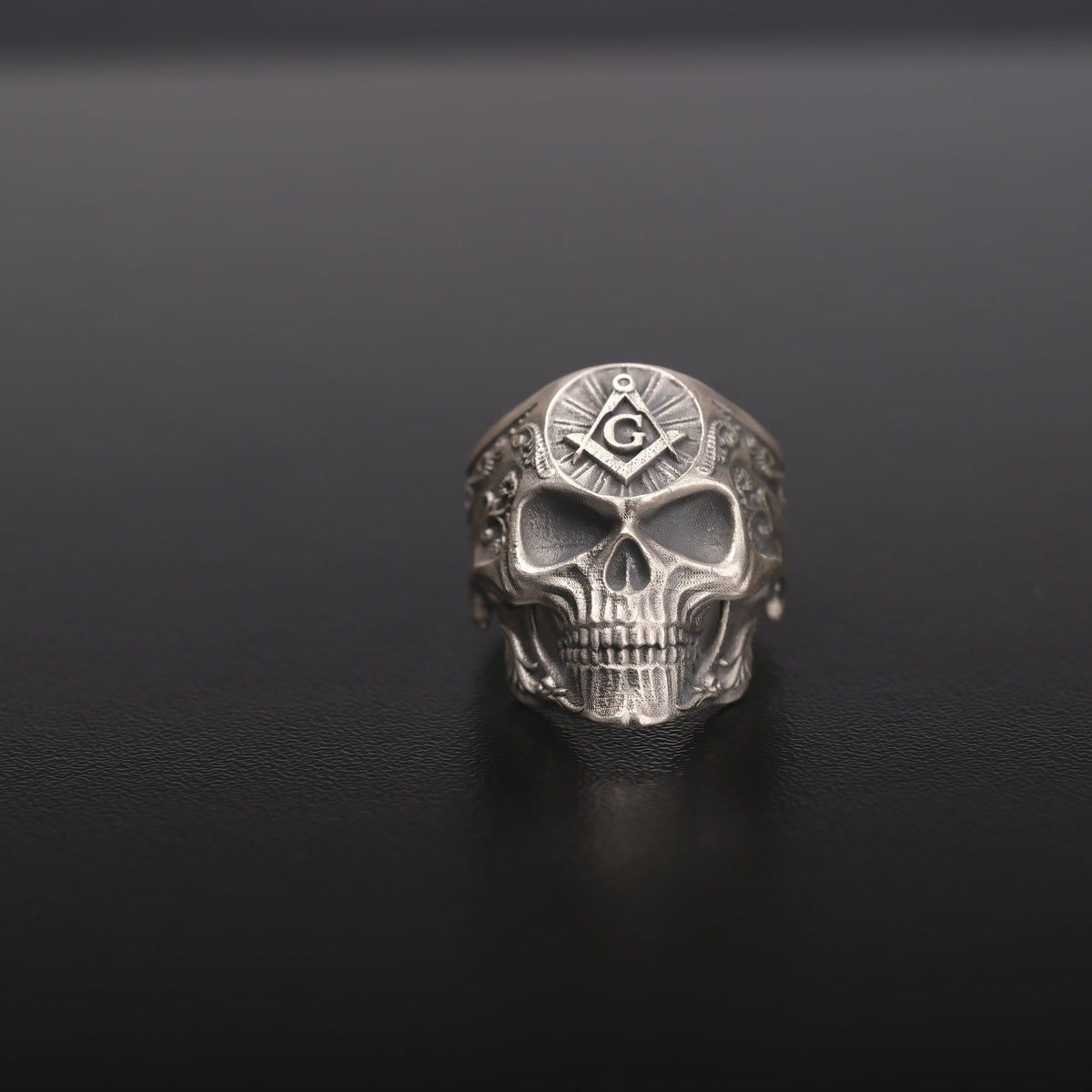 Sterling Silver Mason Skull Ring, Freemason Symbol Jewelry