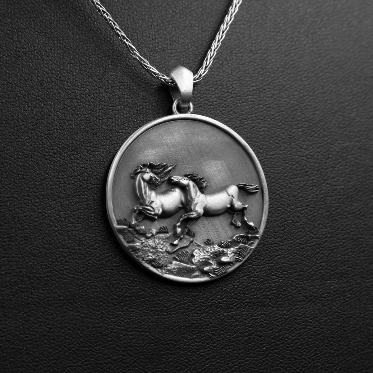 Sterling Silver Running Horse Pendant – Equestrian Medallion Necklace