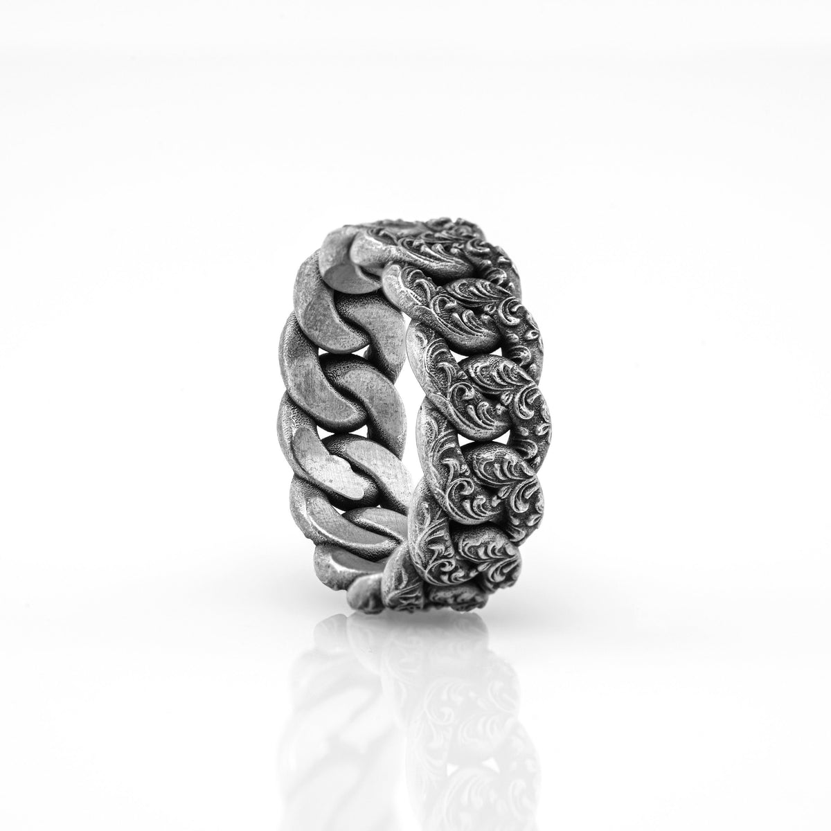Sterling Silver Cuban Link Ring, Urban Modern Unisex Band