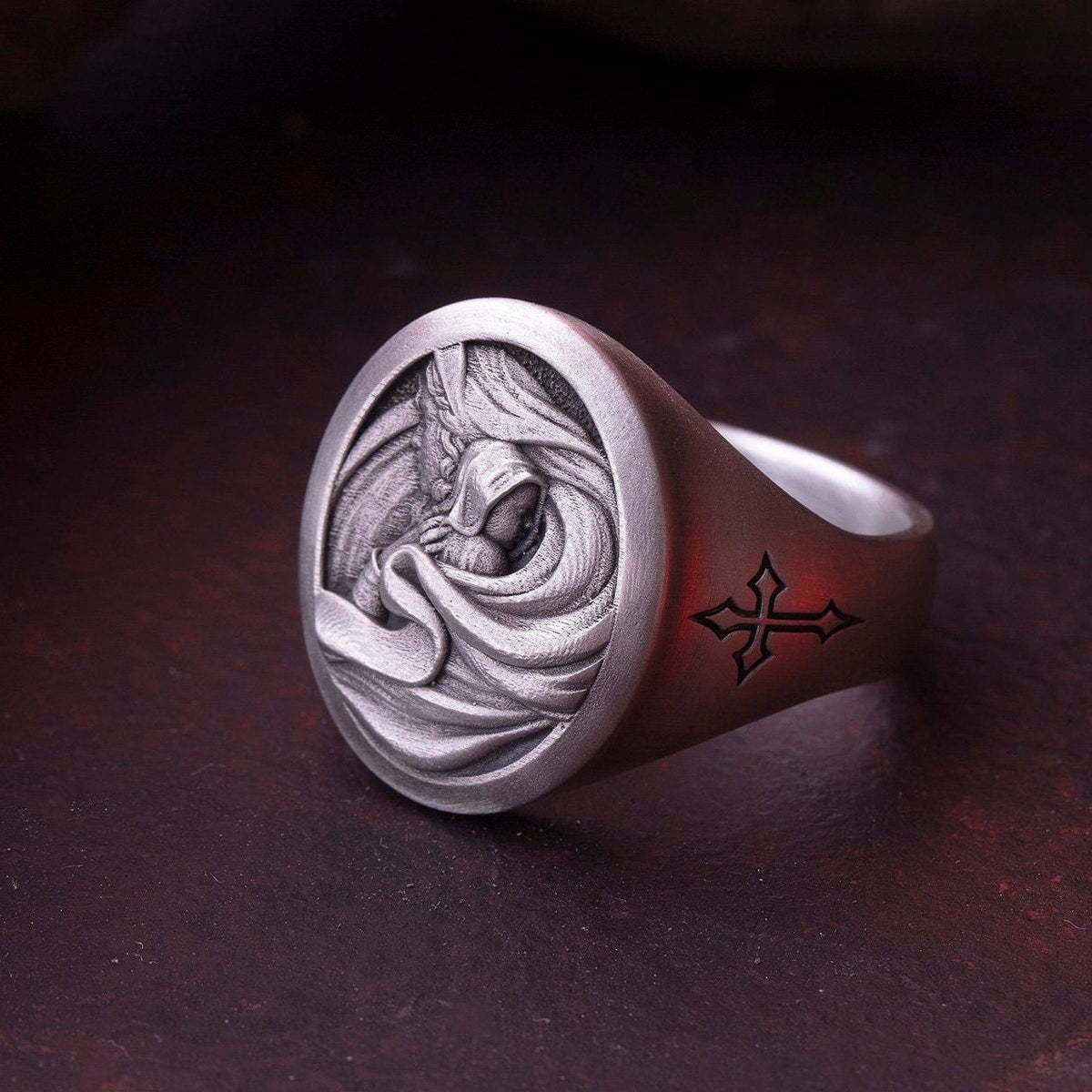 Sterling Silver Virgin Mary Ring – Catholic Christ Signet, Faith Gift