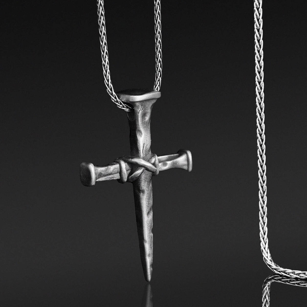 Rustic Nail Cross Necklace – Sterling Silver Christian Crucifix Pendant
