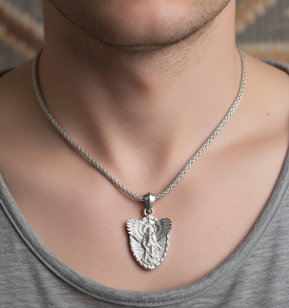 Handmade Saint Michael Pendant, 925 Sterling Silver Archangel Necklace