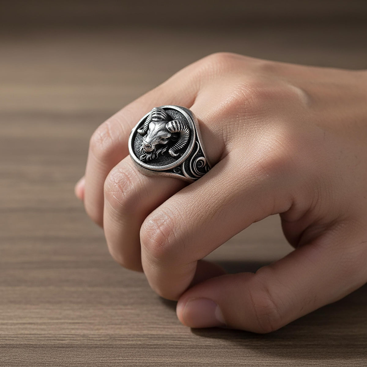 Sterling Silver Aries Ring, Ram Head Zodiac Jewelry