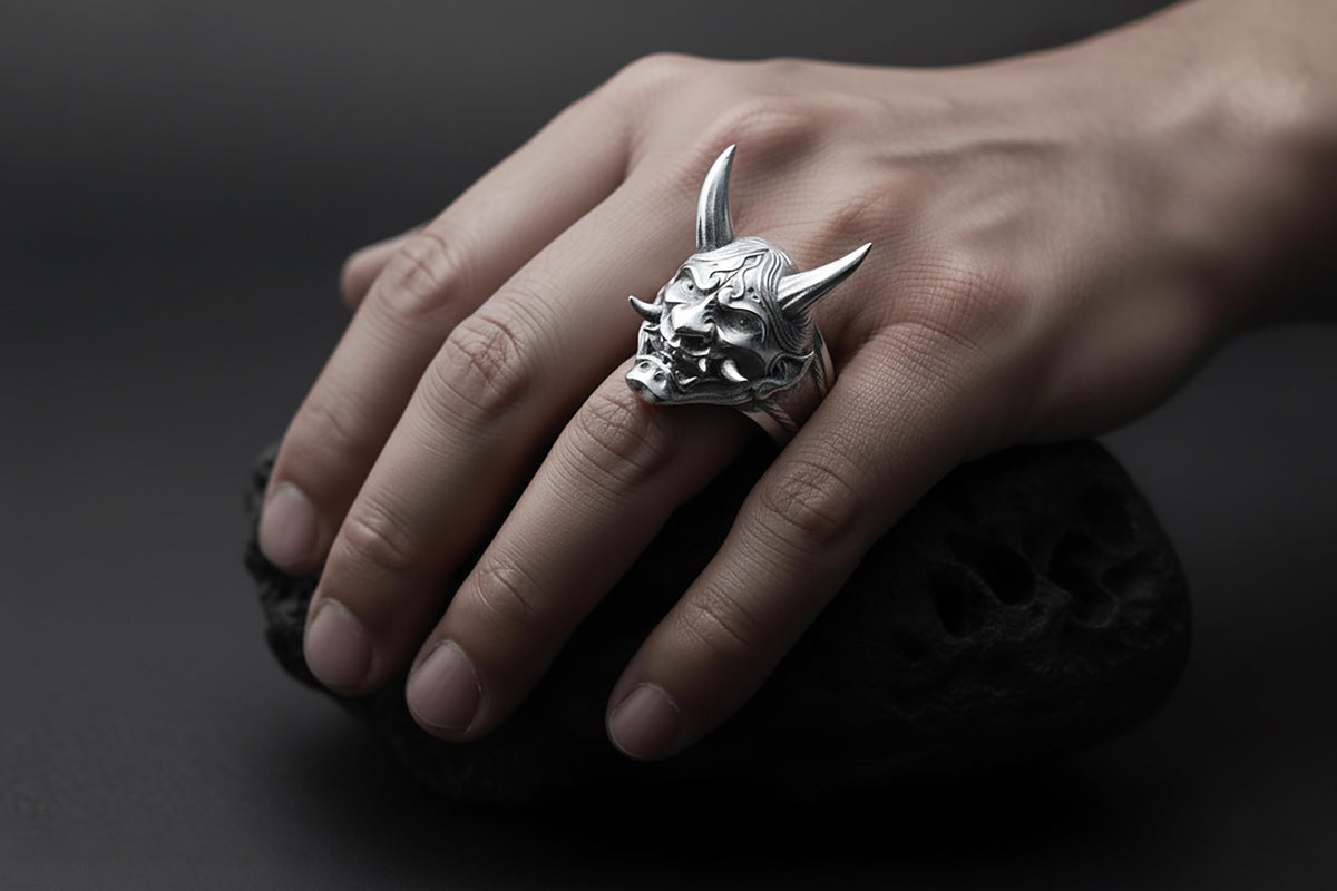 Sterling Silver Japanese Oni Ring | Mythology Jewelry