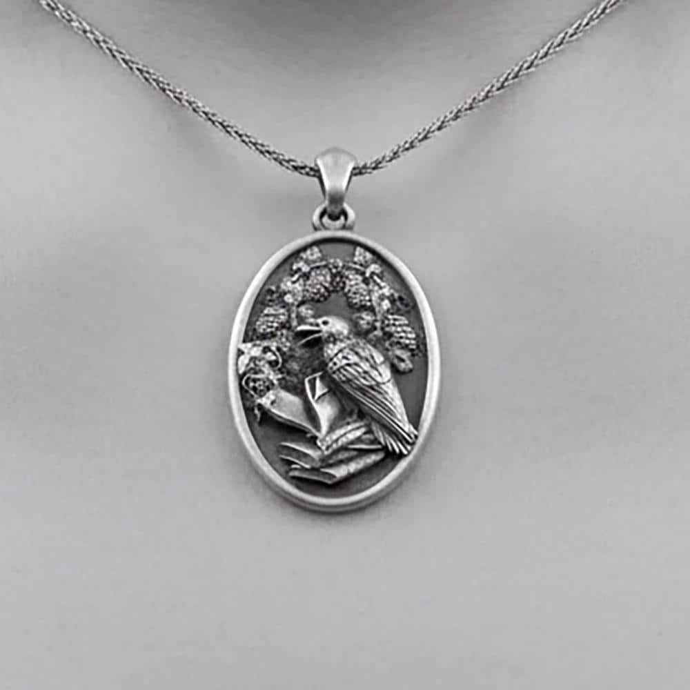 Sterling Silver Raven Pendant Necklace | Edgar Allan Poe Jewelry