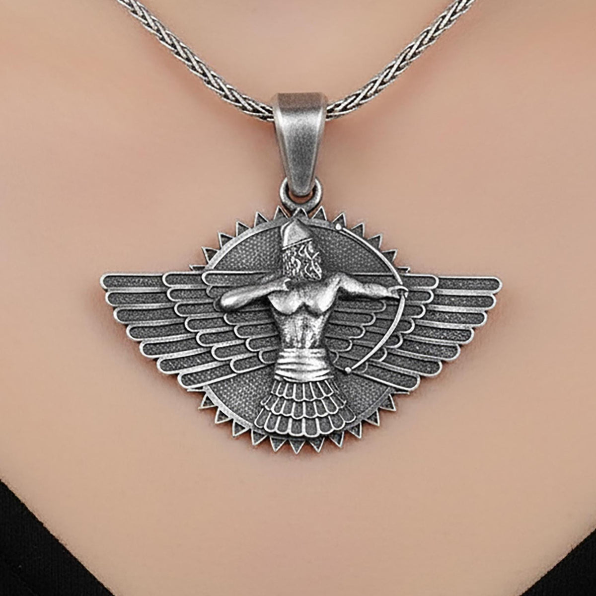 Handmade Sterling Silver Faravahar Necklace, Ancient Persian Jewelry
