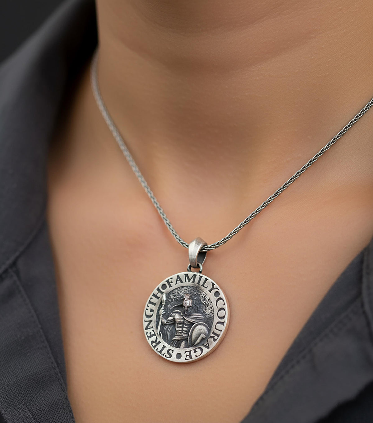 Personalized Sterling Silver Spartan Shield Necklace, Mens Greek Jewelry