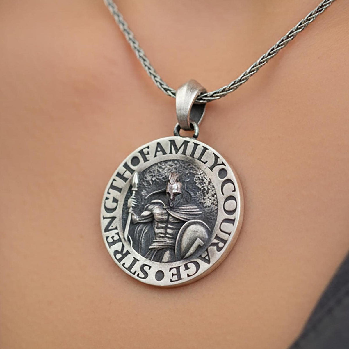 Personalized Sterling Silver Spartan Shield Necklace, Mens Greek Jewelry
