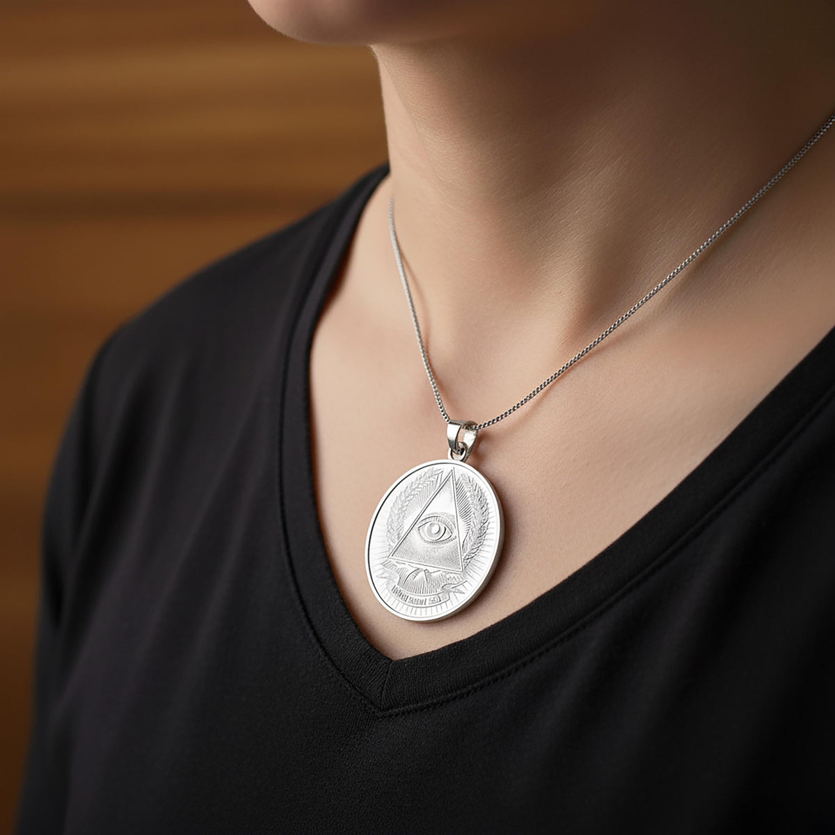 Sterling Silver All Seeing Eye Medallion Necklace - Masonic Illuminati Pendant