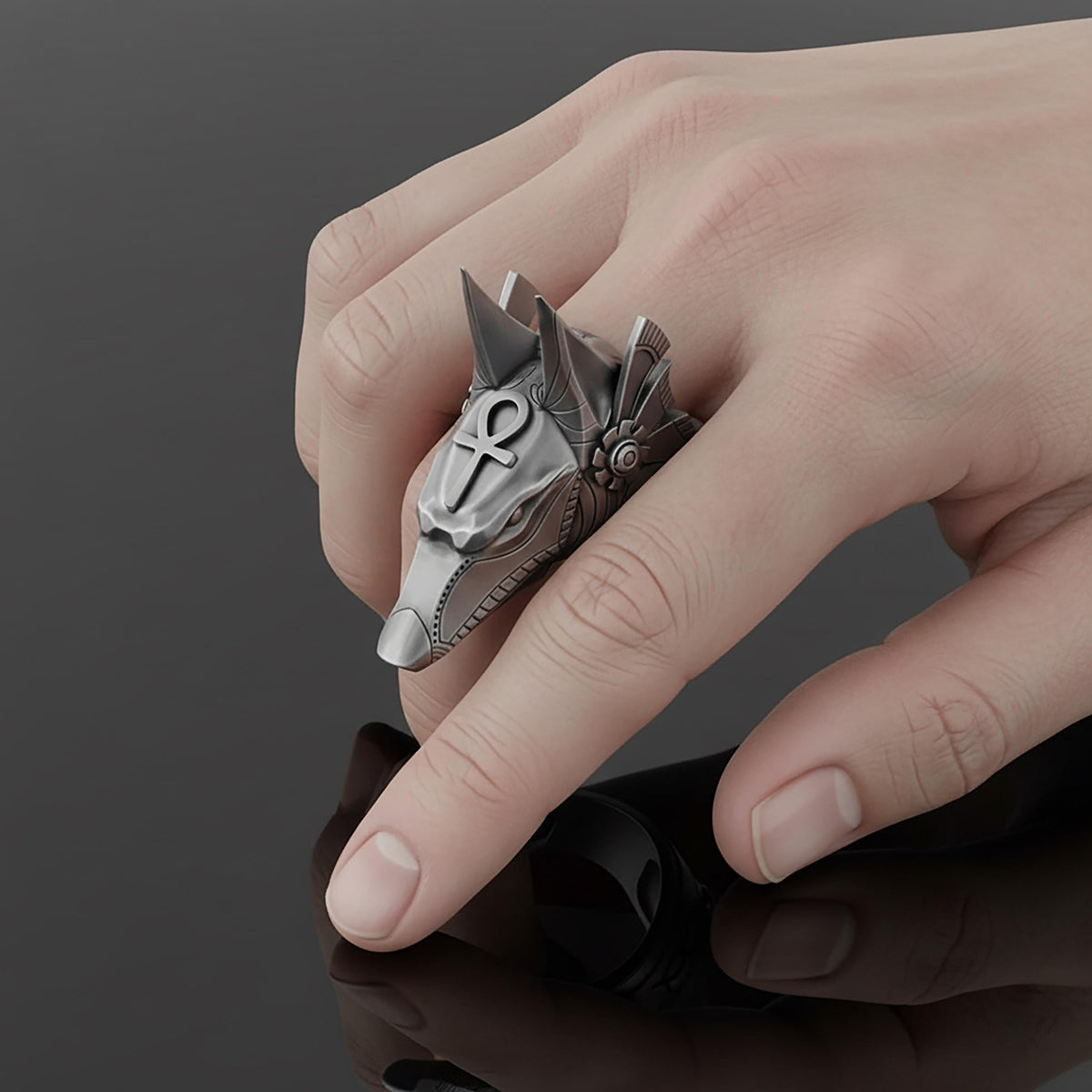 Sterling Silver Anubis Ring, Jackal Head, Egyptian Mythology