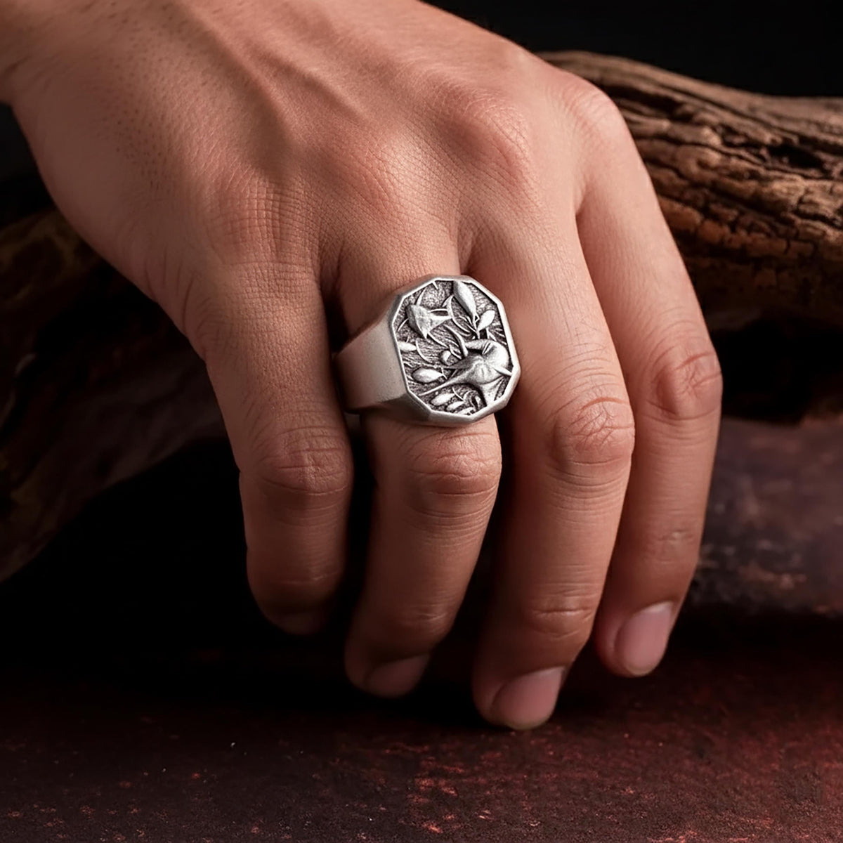 Decagonal Swordfish Ring – Sterling Silver Marine Life Ocean Band