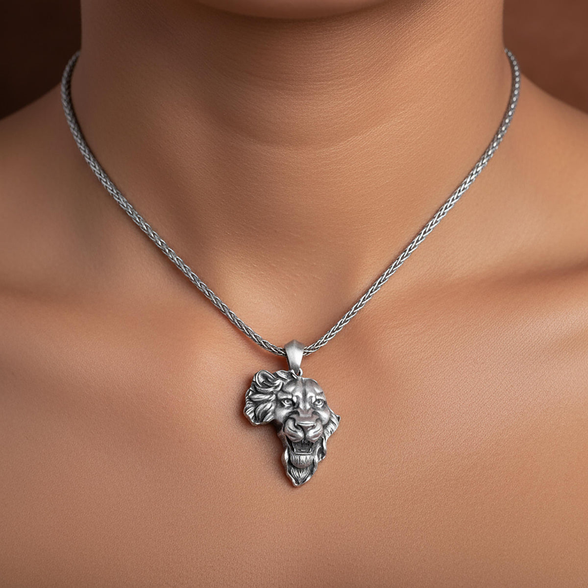 Sterling Silver Lion Head Necklace, Courage Compass Pendant