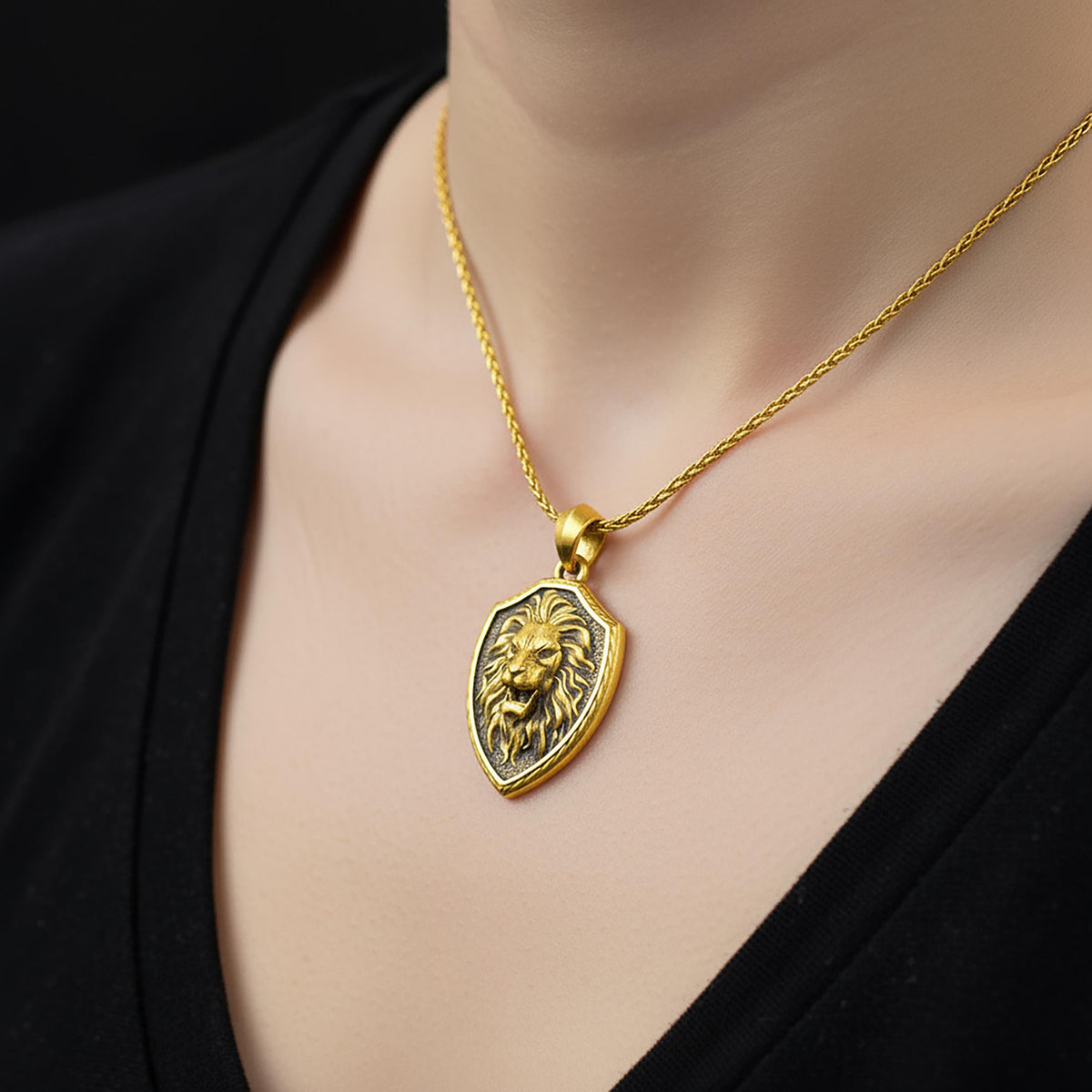 Sterling Silver Roaring Lion Shield Pendant, Courage Necklace