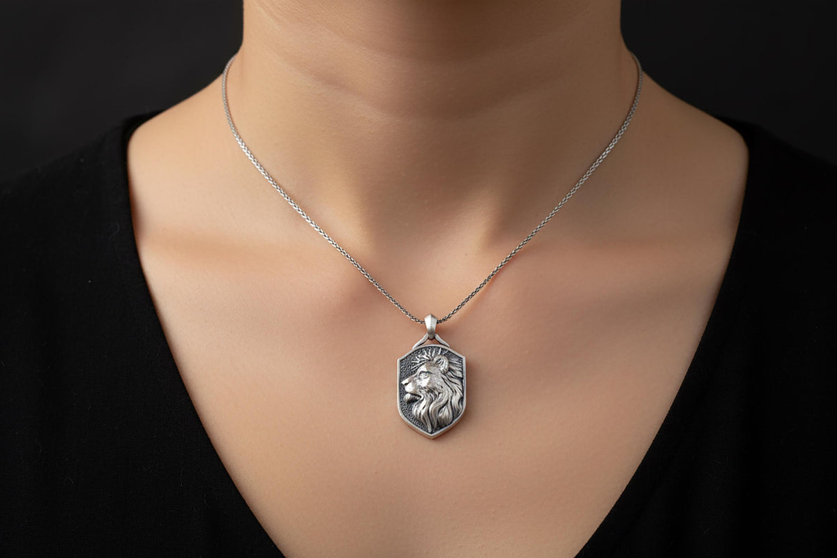 Lion of Judah Sterling Silver Necklace, Jewish Jewelry