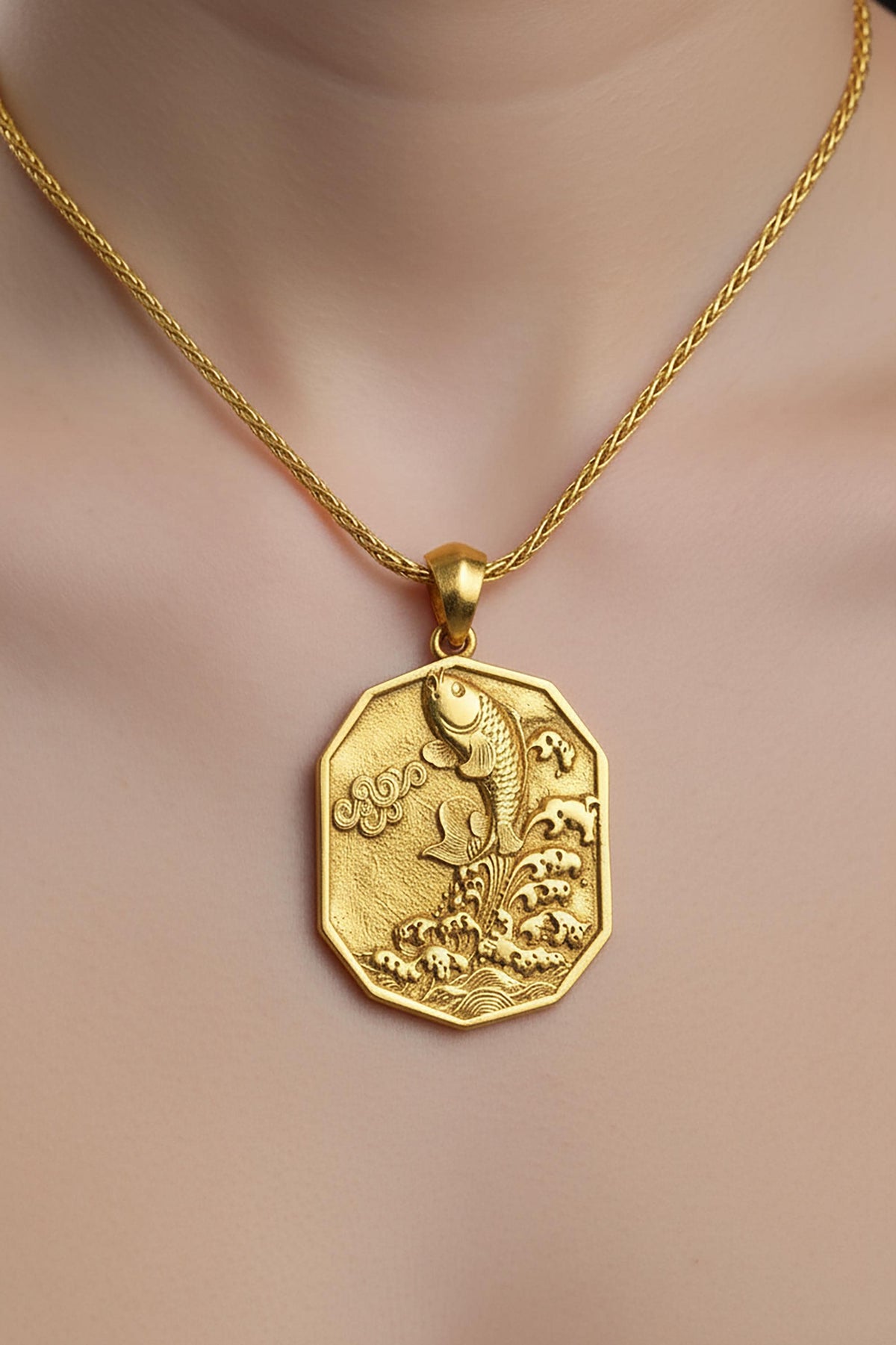 Sterling Silver Koi Fish Pendant Necklace, Handmade Amulet