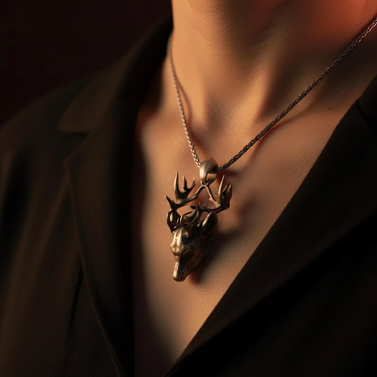 Sterling Silver 3D Deer Head Necklace, Wildlife Jewelry