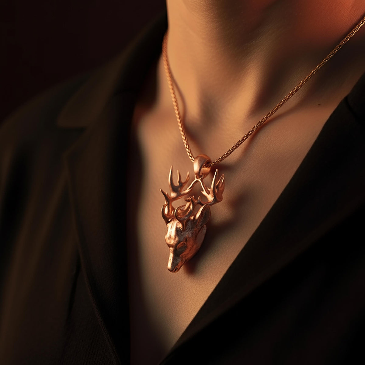 Sterling Silver 3D Deer Head Necklace, Wildlife Jewelry
