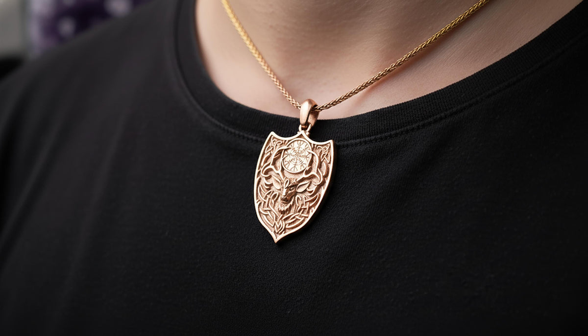 Handmade Sterling Silver Vegvisir Deer Pendant, Gothic Antler Necklace