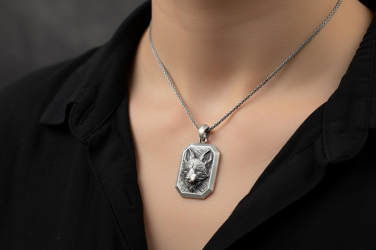 Oxidized Sterling Silver Fox Pendant Necklace, Unisex Jewelry