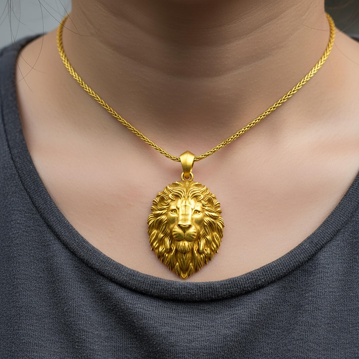 Sterling Silver Lion Necklace, Lion Head Pendant for Men