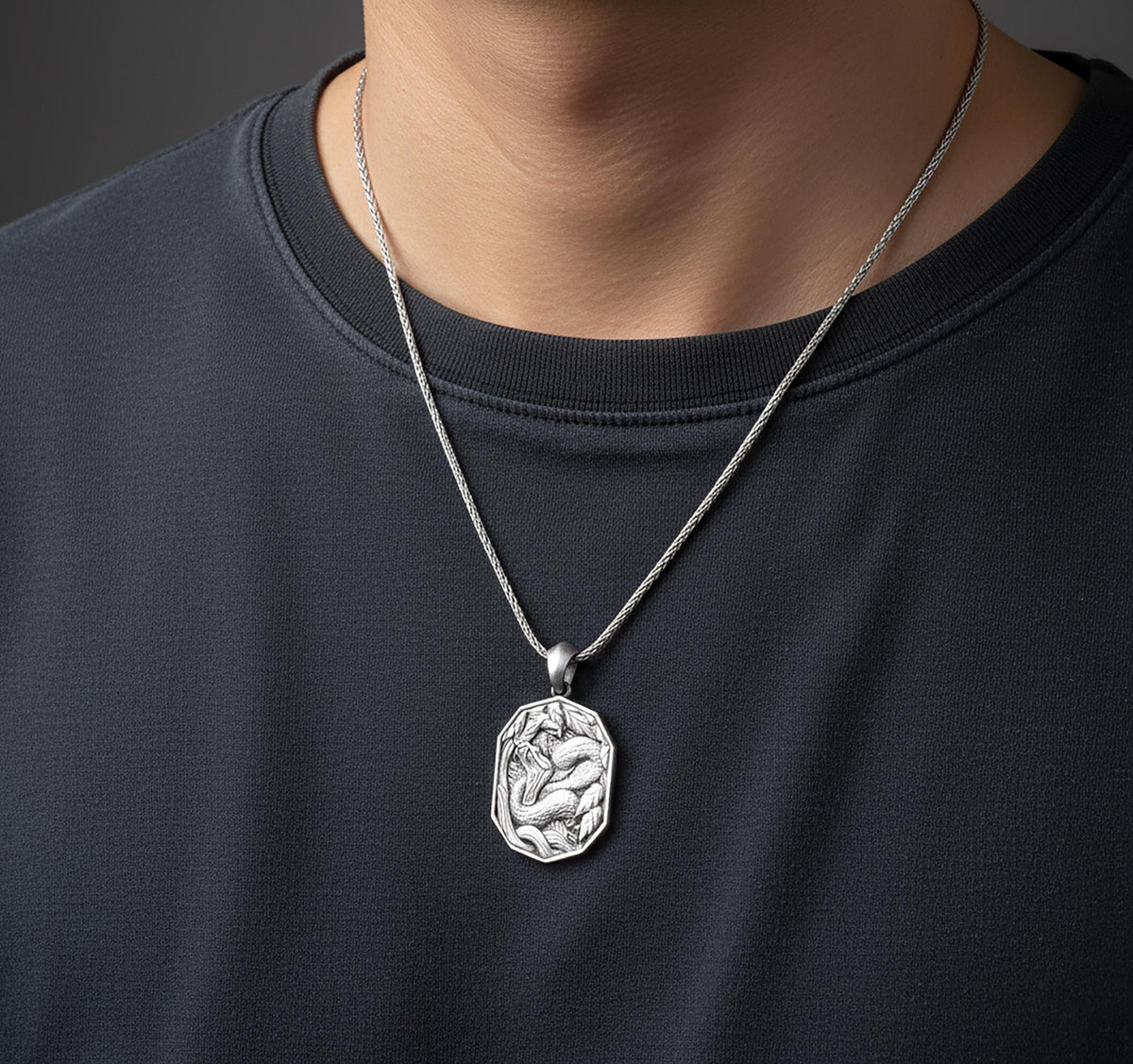Sterling Silver Cobra Snake Pendant Necklace, Medusa Serpent Jewelry