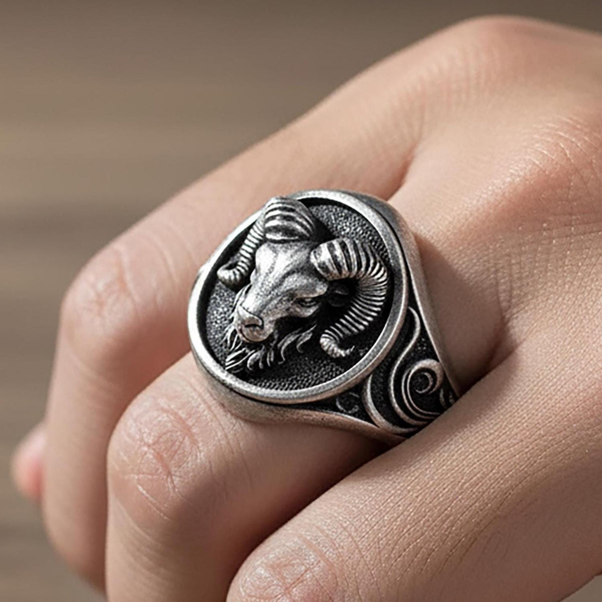 Sterling Silver Aries Ring, Ram Head Zodiac Jewelry